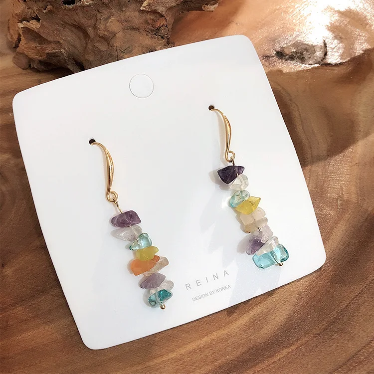 

2019 Korea New Design Fashion Jewelry Simple Cute Colored Stone dangle Earrings Personality Tassel Earring for women gift