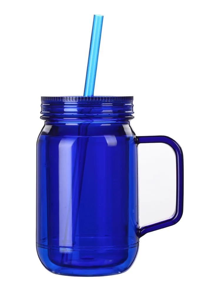 Mason jar with handle candy jar suction cup double wall plastic mug