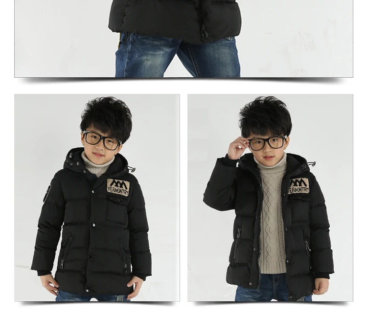 Зимний пуховик для мальчиков модное теплое одноцветное пальто с капюшоном зимняя одежда для детей верхняя одежда для детей 4-13 лет 3 цвета