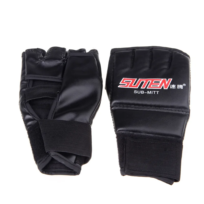 2PCS/Pair Boxing Gloves PU Leather Finger Protector Half Mitts Mitten MMA Muay Thai Training