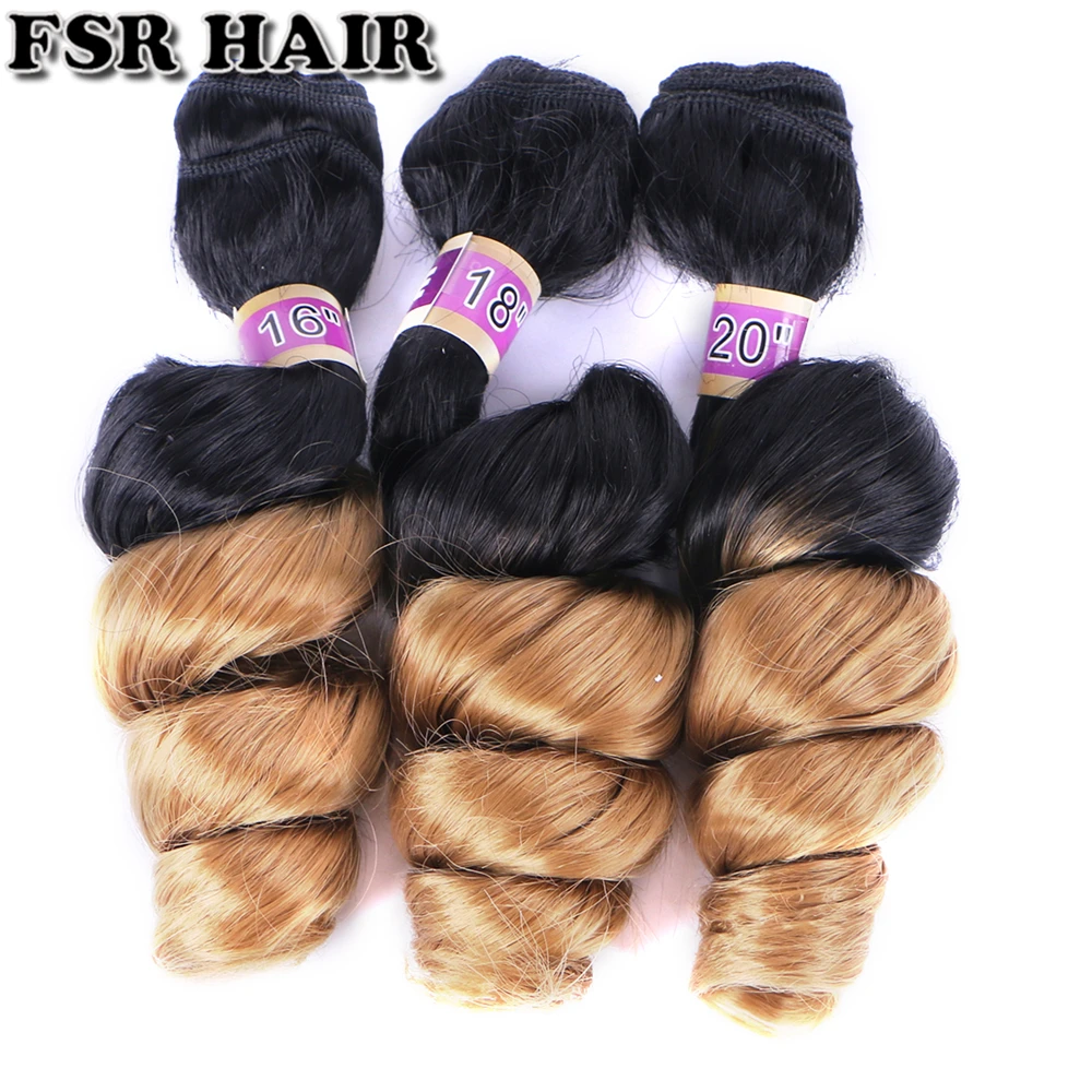 Extensão do Cabelo Feixes de Ondas Soltas para as Mulheres Preto Dourado Borgonha Ombre Cabelo Weave 16 18 20 Polegadas 3 Pçs – Lote Sintética Fsr