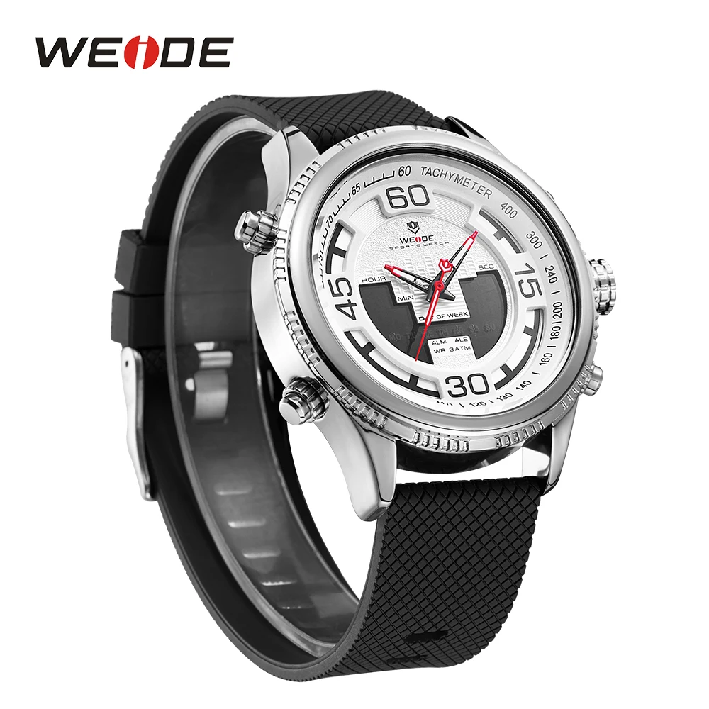 WEIDE Military Men Sports Analog Digital Display Back Light Date Week Quartz Stopwatch Stainless Steel Band Strap Wristwatches