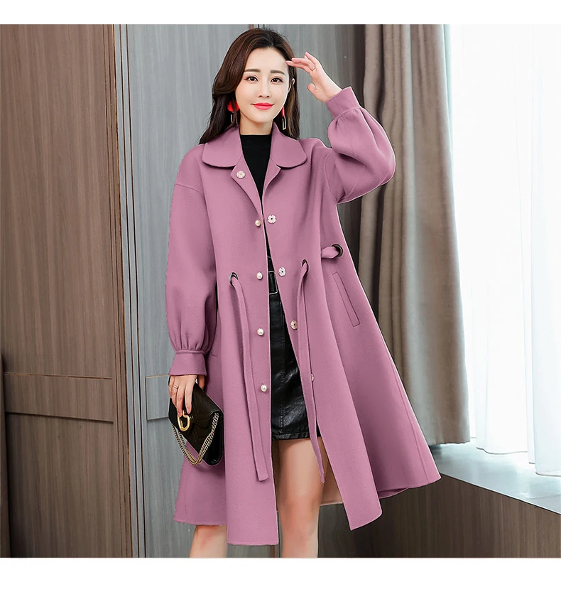 2019 Новая мода осень-зима средней длины Однобортный Шерстяное пальто женские повседневные отложной воротник Смеси куртки верхняя одежда F21