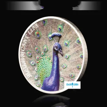 

Cook Islands Magnificent Blue Peacock High Relief Commemorative coin badge medal copy