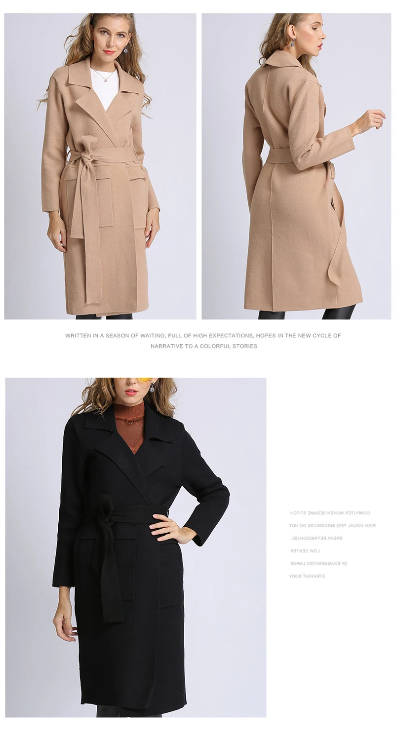 HCYO 2018 New Autumn Casual Women Jacket with Sashes Cardigan solid Coats Slim-fitting Female Oversized Multiple Long Sweater (5)