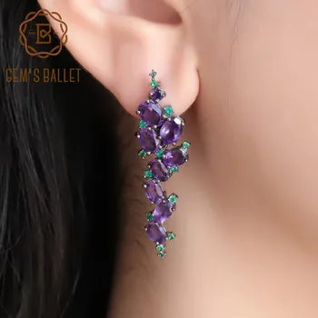 

GEM'S BALLET 9.78Ct Natural Amethyst Purple Gemstone Earrings Pure 925 Sterling Sliver Romantic Clip Earrings For Women Wedding