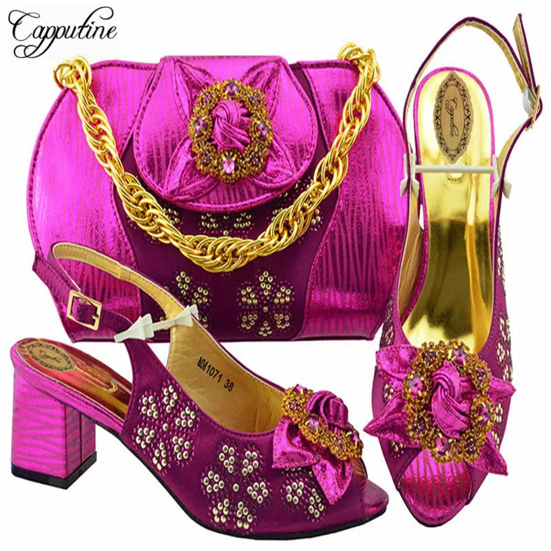

Capputine High Quality African Style Shoes And Purse Set New Fashion Woman Pumps Shoes And Bag Set For Party On Stock M1071