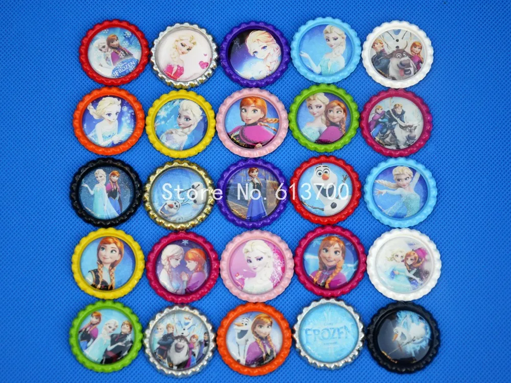 

50 Pcs 1'' Colored Flattened Cartoon Bottle Cap Queen Anna & Elsa Flat Bottle Caps For DIY necklace pendant Hair bows