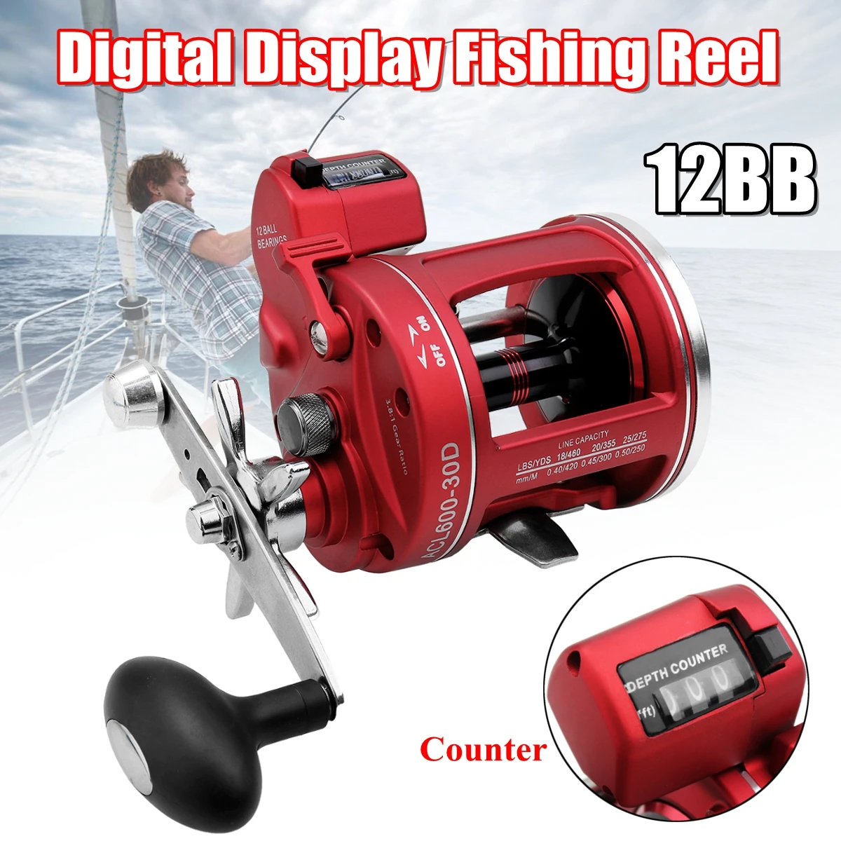 

12BB Metal Baitcasting Reel with Electric Depth Left Right Hand Round Drum Drag Powerful Feeder Fishing Reels Tackle Saltwater
