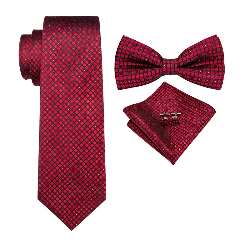 Hi Tie Luxury Brand Red Silk Ties for Men Fashion Plaid Men's Bowtie