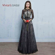 Vivian der Braut Robe de Soiree Schwarz Spitze Lange Abendkleid A-linie Formale Abend-partei-kleider