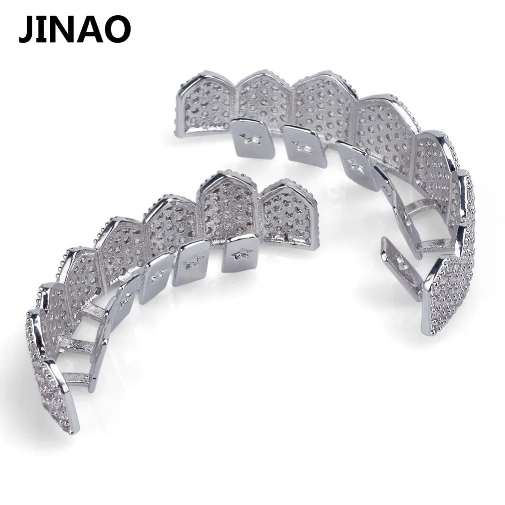 JINAO Золото Серебро Цвет Iced Out золото Grillz Кристалл ювелирные изделия верхнее дно грили зубы ювелирные изделия для тела хип-хоп Bling AAA кубический циркон