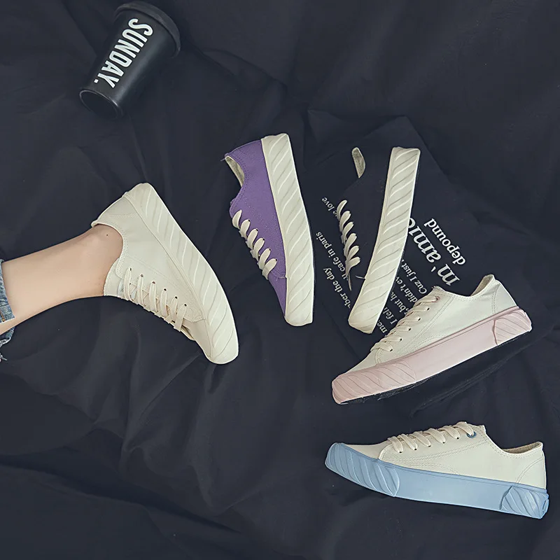 

JINBEILEE Fashion Women's Skateboard Shoes Wild White Shoes Breathable Canvas Flat Bottom Strap Casual Sports Shoes