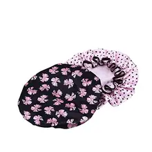 2 шт Женская водонепроницаемая шапочка для душа с горшком/цветочным дизайном(черная бабочка с розовой точкой