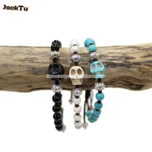 Летний howlite Череп из каменных бус обруча браслет Рождественский подарок