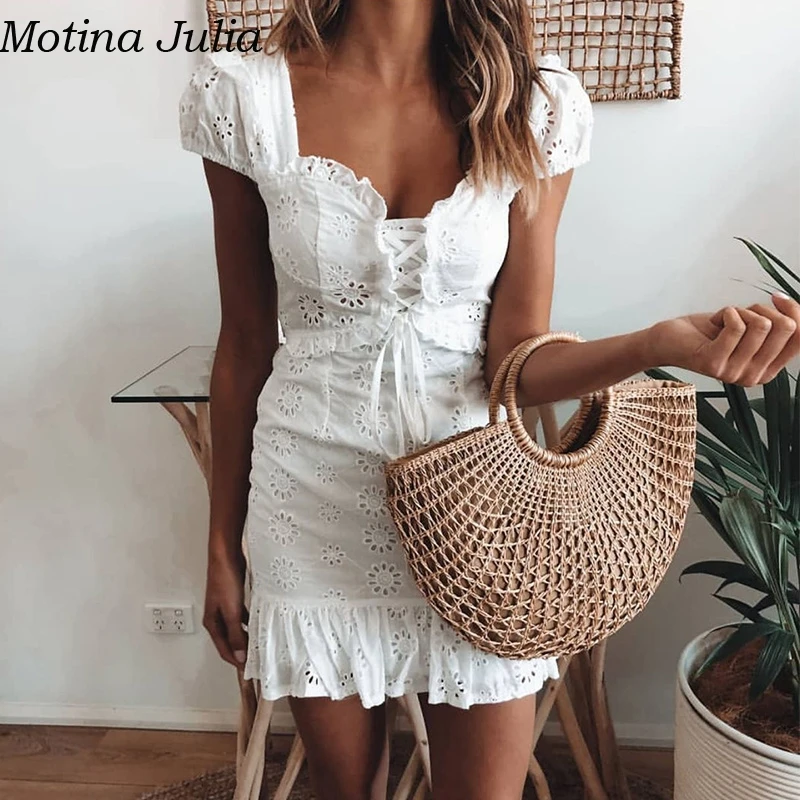 Motina Julia Сексуальное Белое Кружевное короткое платье с цветочным рисунком женские
