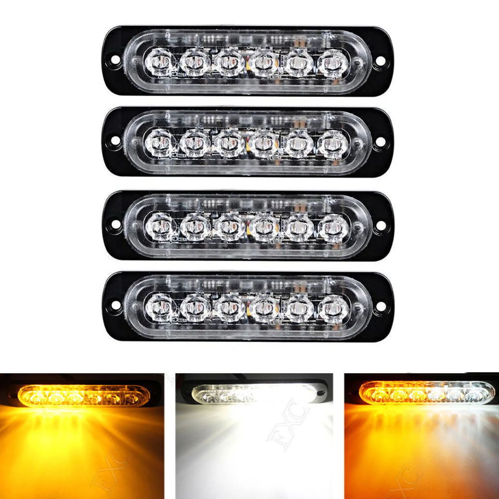 

Mayitr 4X Car Truck 6 LED Light Flash Emergency Hazard Warning Amber + White Lamp 18W with Screws