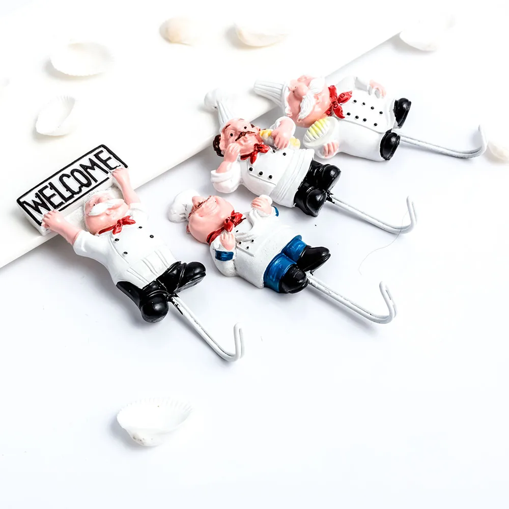 

Brand New Home Kitchen Practical Cute Cartoon Cook Shaped Hook Resin Powerful Adhesive Hanger Wall Storage Rack