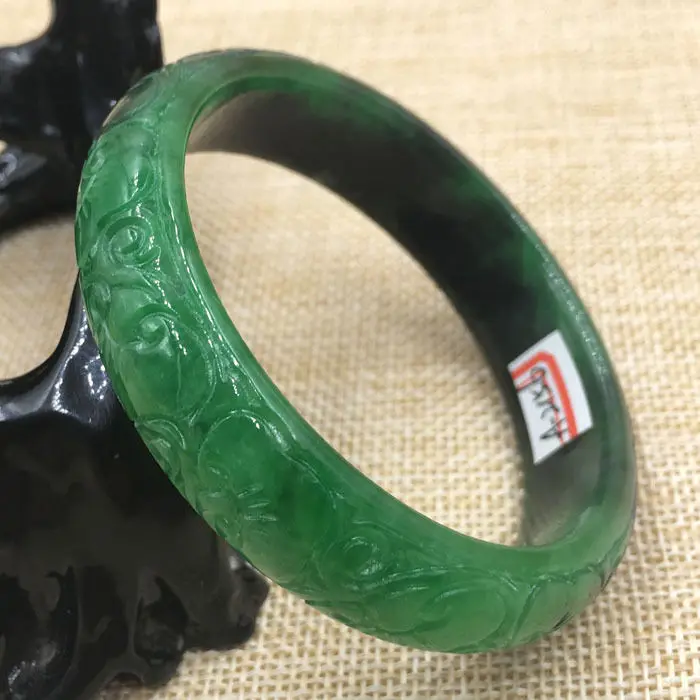 

A-2156 Chinese Hand-carved Green Jadeite stone Gems Bangle Bracelet
