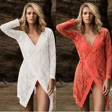 Белый, красный, синий, женский сексуальный купальный костюм, кружева, вязание крючком, бикини, купальник, летний пляжный саронг, платье, туника, купальник