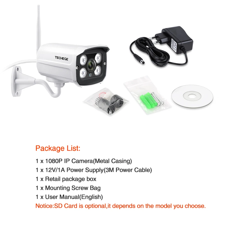  Techege Hd 1080P Wireless Slot per Schede Sd Audio Macchina Fotografica Del Ip di 2.0MP Wifi Teleca
