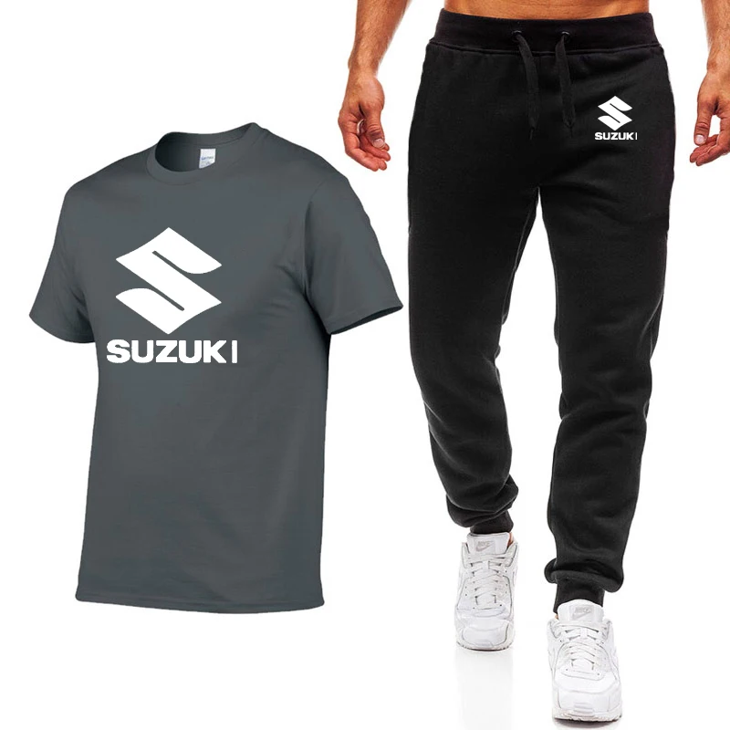 Модные летние мужские футболки автомобиль Suzuki Логотип печать хип-хоп Повседневная хлопковая футболка с коротким рукавом высокого качества брюки костюм мужская одежда