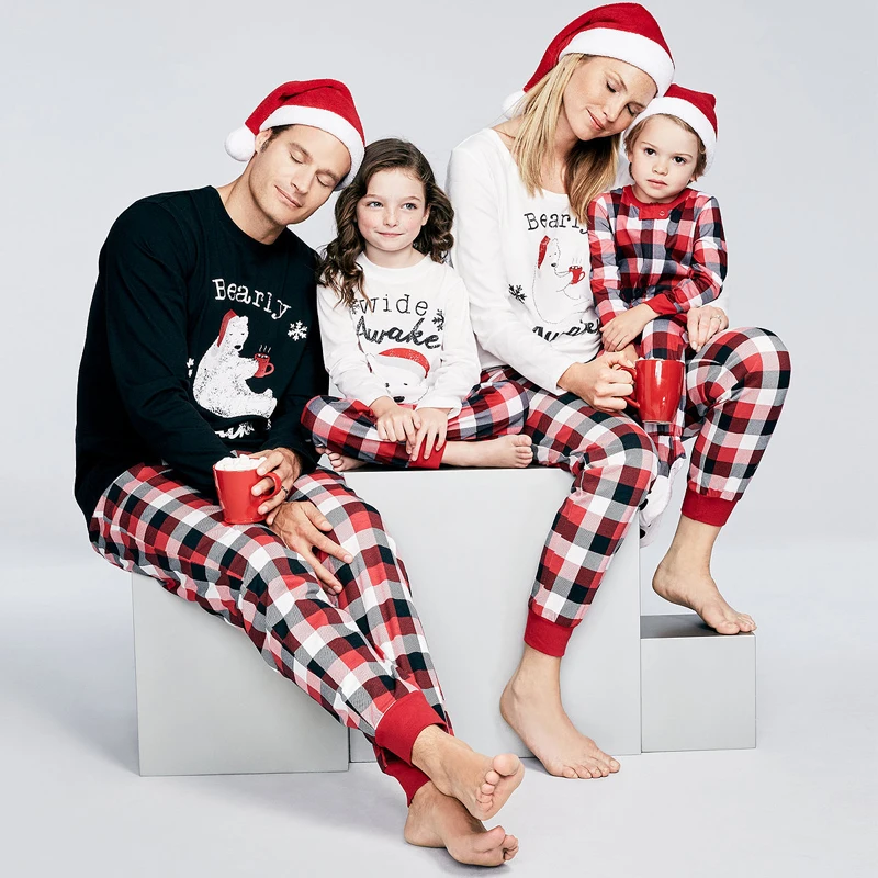 

Mother Father And Daughter Son Family Matching Clothes Sets Bear Plaid Pajamas Dad Mom Mama Mommy Baby Christmas Family Look