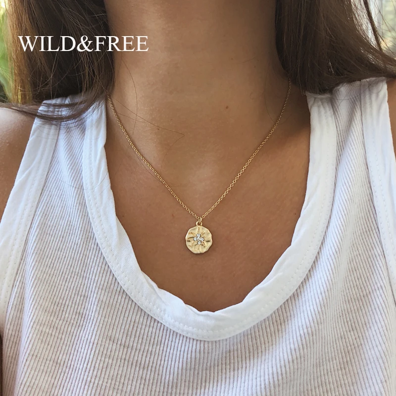 Wild&Free Hot New Sun Necklace For Women Gold Color Chain Choker Round Pendant Necklace Collar Jewelry Gift Bijoux Femme