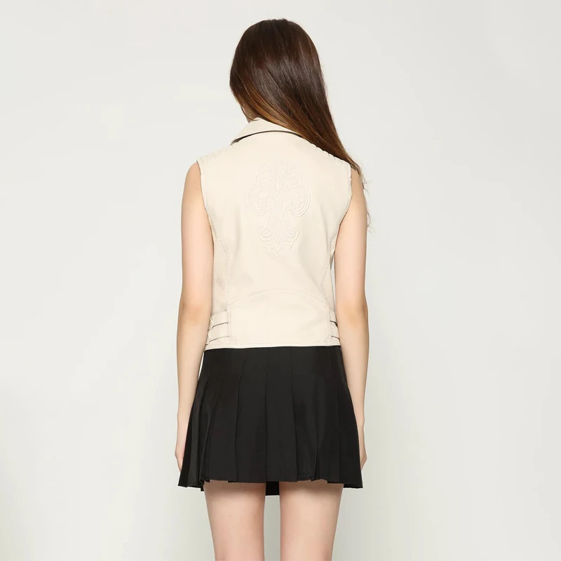TMODA276 2020 Новая модная женская бежевая жилетка из искусственной кожи на весну