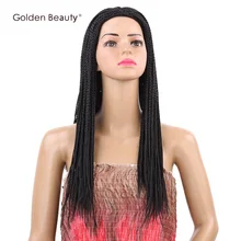 Лучший! Golden Beauty 22inch Box Braid Парик Длинный Черный Синтетический Парик Волос Боковая Часть Волос