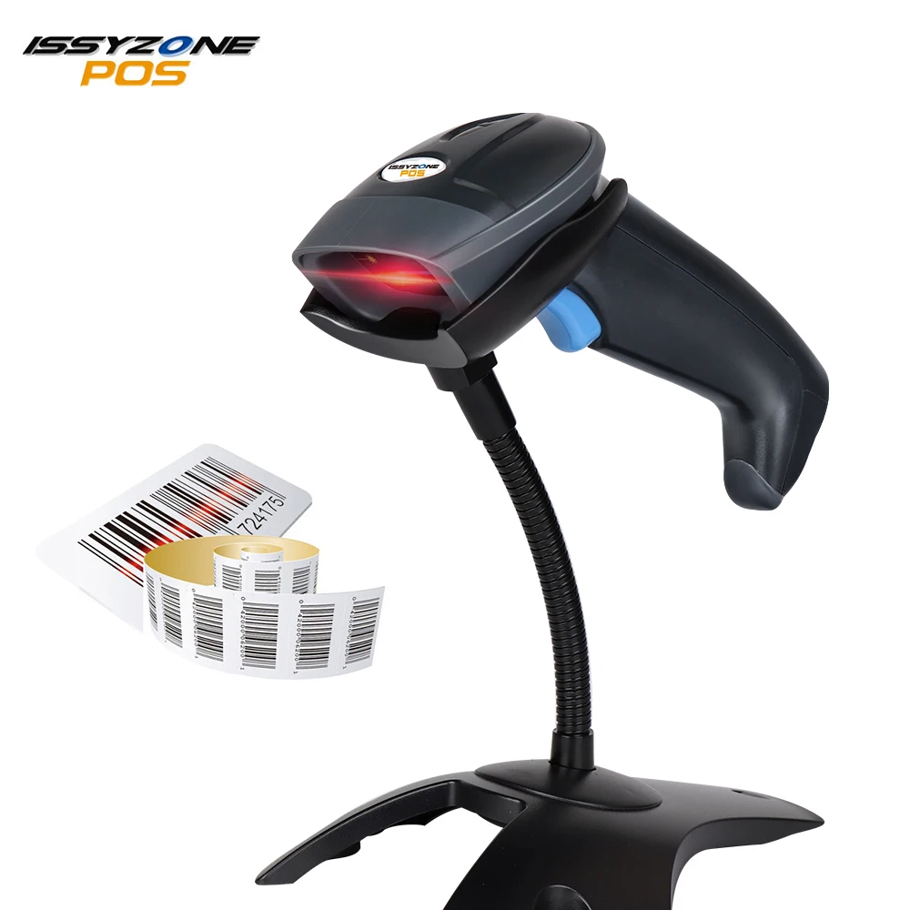 

ISSYZONEPOS IPBS058 Handheld 1D CCD USB Wired Manually/Continuous/Automatic Inductive(Optional)Barcode Reader Scanner with Stand
