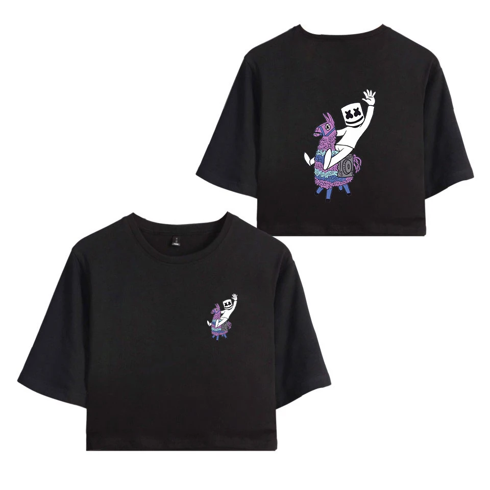 

Electronic music marshmello Print Short Sleeve Navel Women Crop Tops 2019 Short Sleeve Sexy Summer Fashion Outwear T-shirt