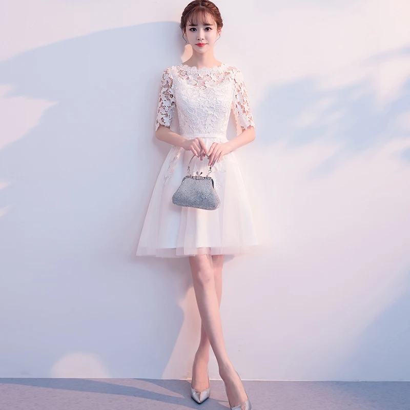 

FOLOBE Summer Short Maxi Formal Lace Party Dress Women Elegant Plus Size O-neck Lace Dinner Dresses 2019