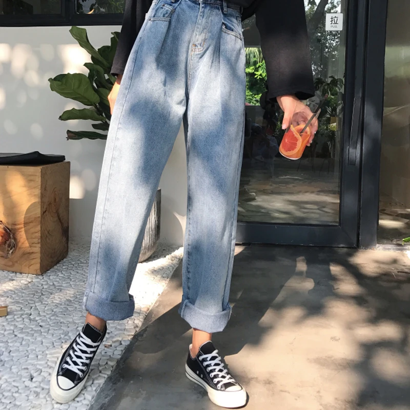 Hirsionsan/свободные женские джинсы с высокой талией, длиной до щиколотки, осень, комбинезоны с широкими штанинами, винтажная уличная одежда, джинсовые женские штаны