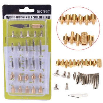

28pcs Wood Burning Pen Tips & Stencil Set Soldering Iron Tool Kit Carving Burner For 30W External Heating Type Electric Iron