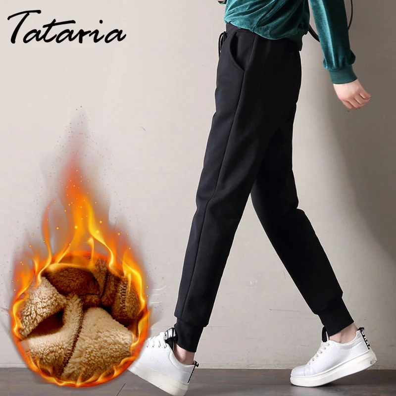 

Tataria Winter Cashmere Pants Women's High Waist Black Trousers Velvet Warm Cashmere Winter Pants For Women Thick Pants Female