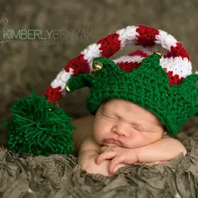 Милый Рождественский детский вязаный чепчик ручной работы реквизит для фотосъемки новорожденных-маленький колокольчик украшения
