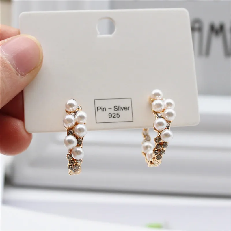 

2019 hot selling fashion jewelry metallic earrings imitation pearl crystal half-round earrings party holiday earrings for women