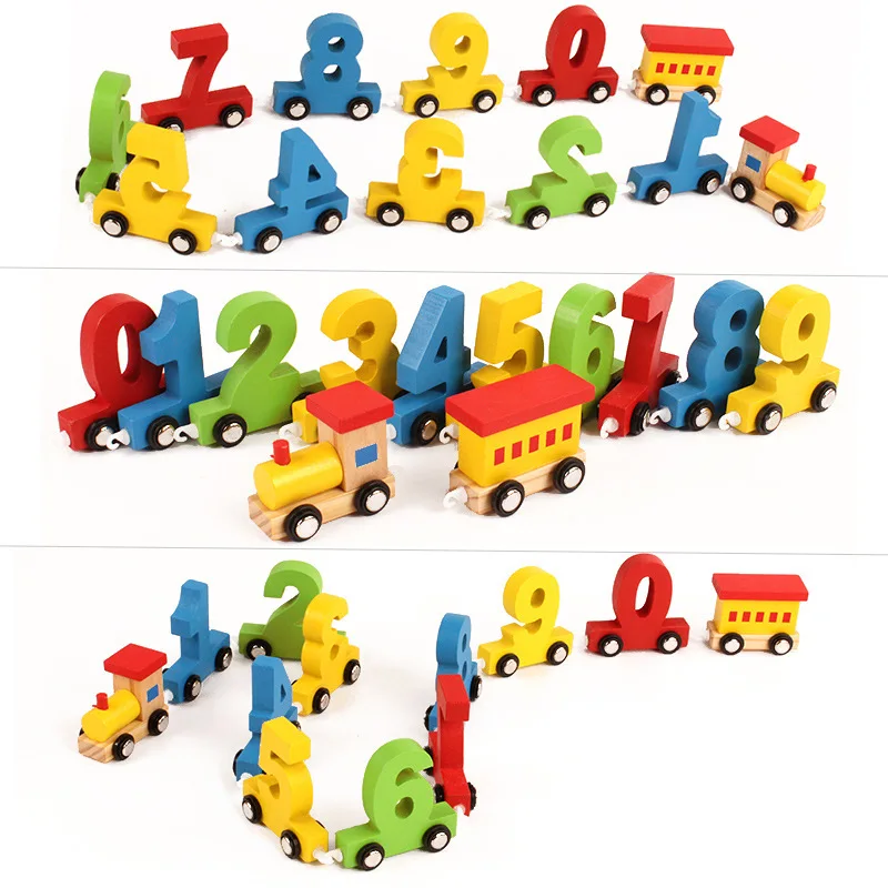 Детская раннего образования строительные блоки цифрового поезда головоломка сборки Цвет деревянный поезд Развивающие деревянные игрушки WY04