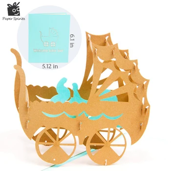 

Pink blue baby car kirigami origami paper arts and crafts 3d laser cut birthday postcards greeting cards 7012P/T