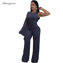 Almagores плюс Размеры XXXL Для женщин комбинезон на одно плечо Лидер продаж модные комбинезоны длинные широкие брюки Flare Sleeve body feminino