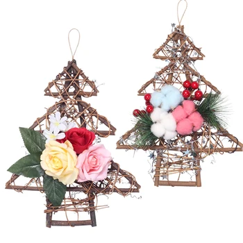 

Handmade Wooden Christmas Decorations Natural Rattan Weave Xmas tree ornaments Christmas Decorations For Home New Year Gift