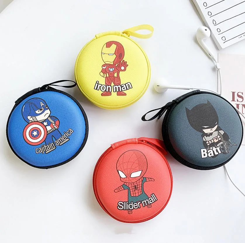 

1Pc new cool Superhero Figures Toys Cartoon bat superman Captain America Iron Man Coin Bag Headphone Storage Bag Gifts