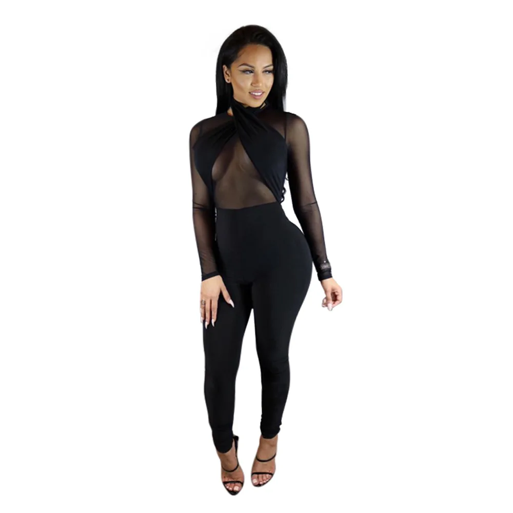 Spring Autumn Women jumpsuit romper Sexy Skinny black jumpsuit Long