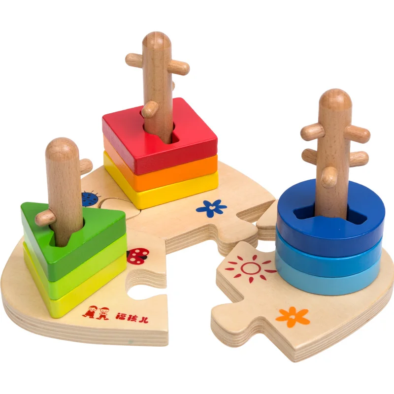 

1PCS Wooden Baby Yi Three Sets of Paired Column Shape Intelligence of Children Toy Building Blocks Baby