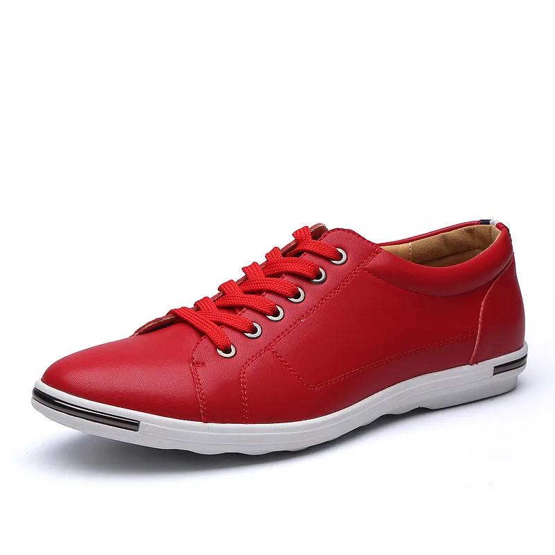 Merkmak/мужская кожаная повседневная обувь размера плюс 48; Брендовая обувь на плоской подошве; модная мужская летняя обувь белого цвета; удобная мужская повседневная обувь - Цвет: Red Casual Shoes