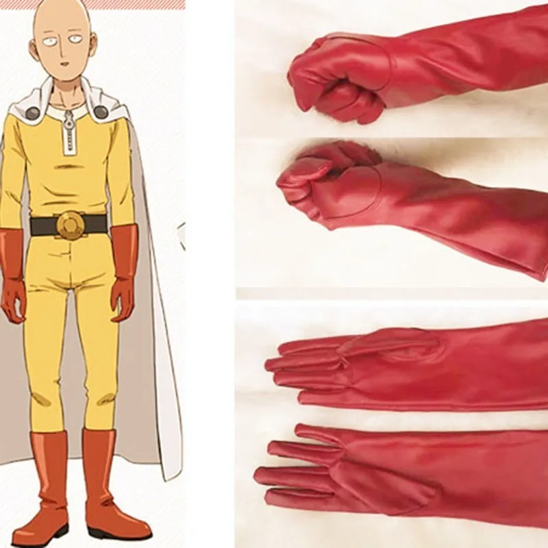 

Anime One Punch Man Cosplay Saitama Red Gloves Costume Party Faux Leather Adult Cartoon Halloween Unisex One Size