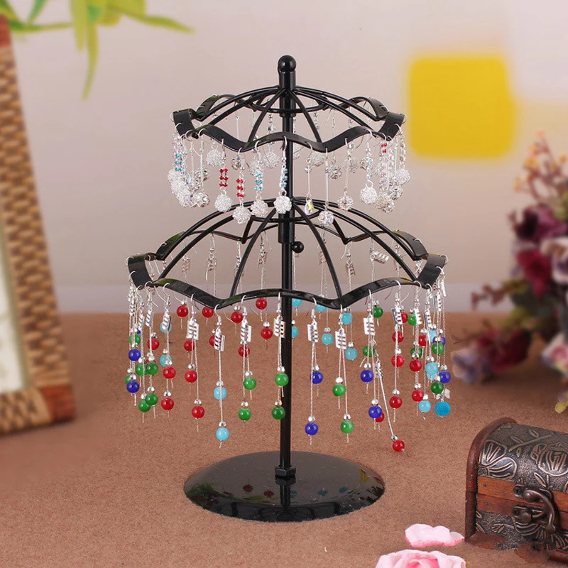  Revolving Earring Display Brown Jewelry Display Organizer Two Layer Jewellery Display Stands Holder