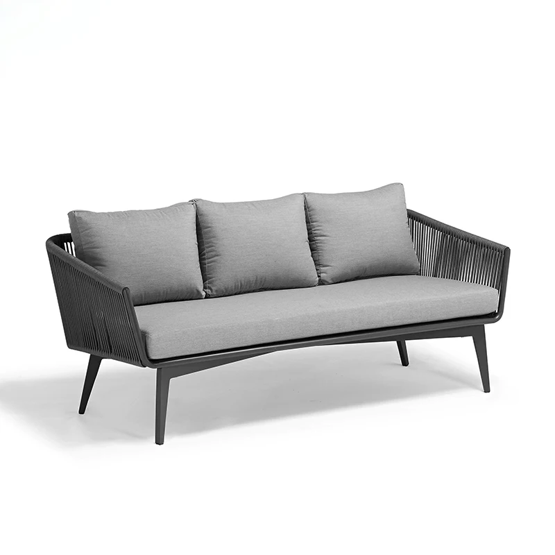 Светло-серый наружный веревочный диван, тканый канат наружная мебель