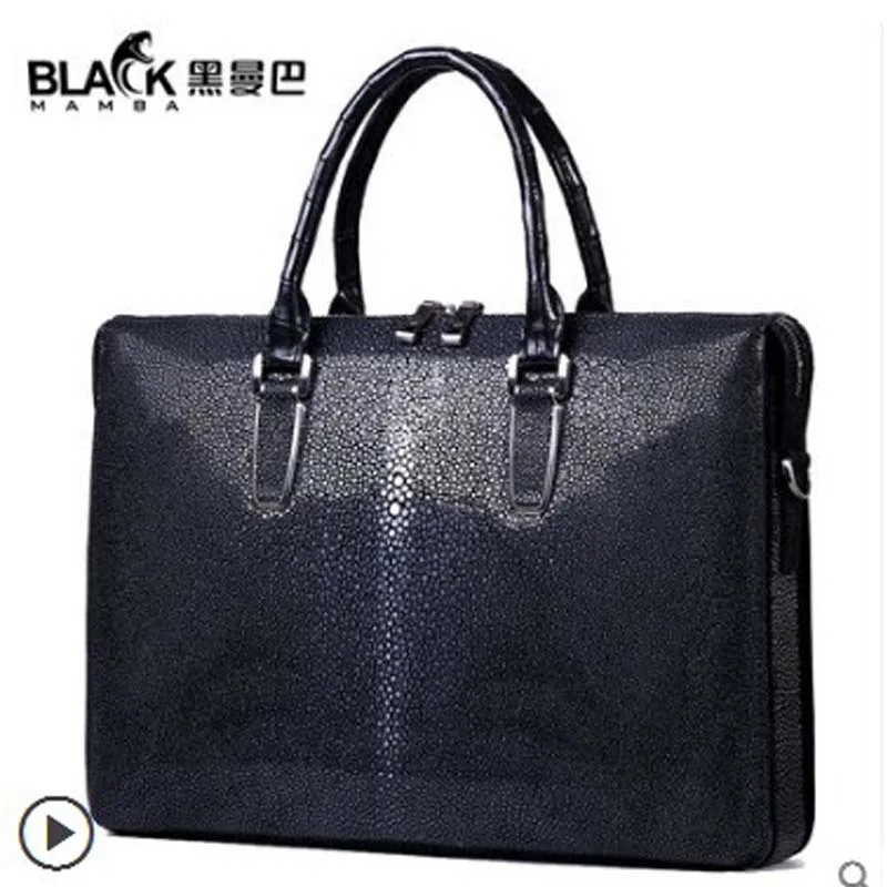 

heimanba Pearl fish skin handbag men's business briefcase fashion 2018 new pure leather leather men's bag large